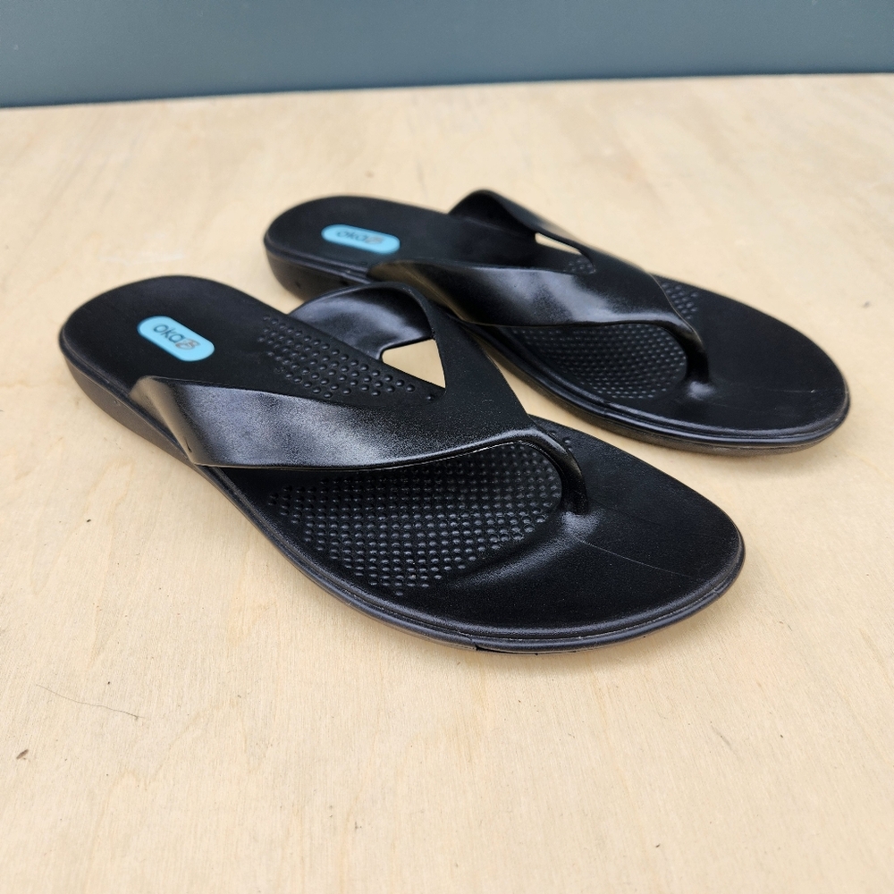 OKA B. Black Elle Flip Flops - Size ML (equals US size 8-9)